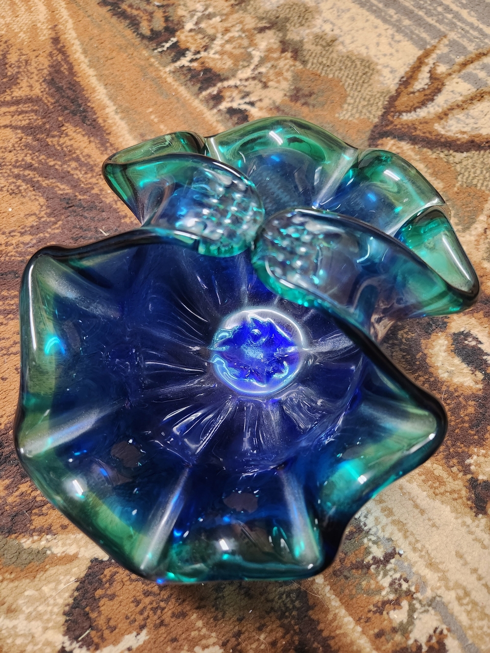 Murano Blue and Teal Handblown Glass Bowl